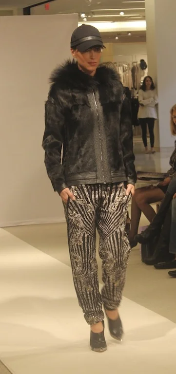 The 'Rowe' hooded fur jacket and 'Shawn' track pants are favorites this season.