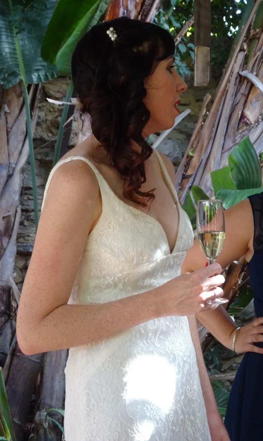 Empire waist v-neck lace wedding dress 