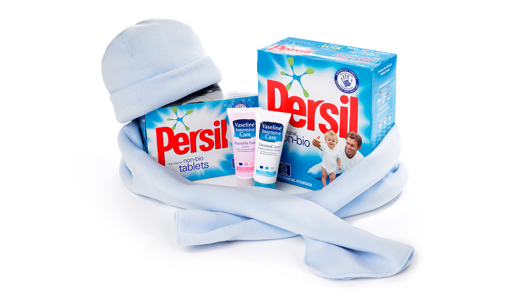 Promotional packshot featuring branding on white background