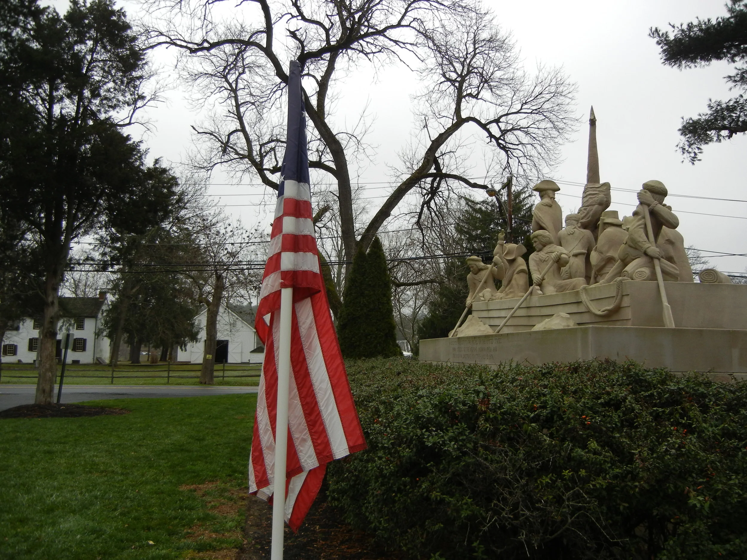 A sandstone carving dedicated by the citizens of Indiana that looks out over the area Washington commenced his crossing.