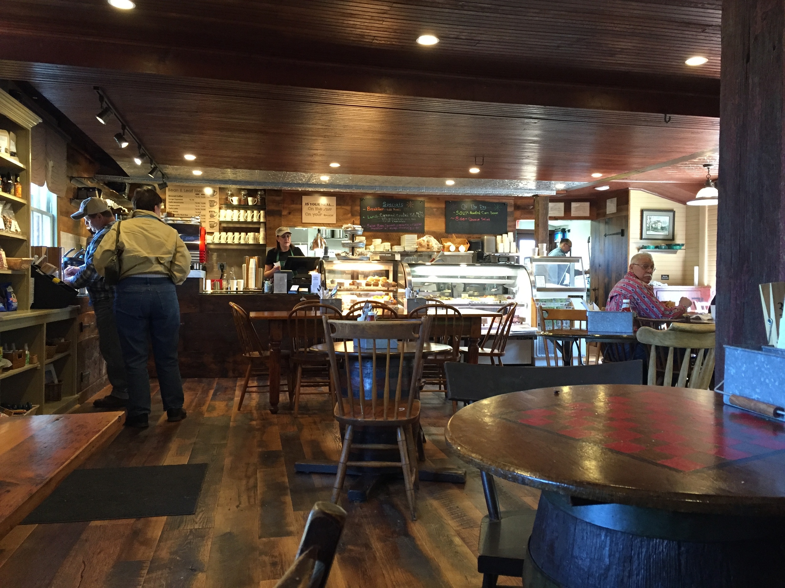 The interior of the renovated Lumberville General Store maintains the old construction feel.