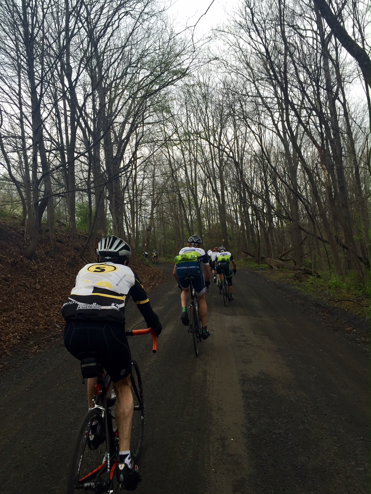 Approaching the steep, sweeping left hand turn on a wet Ridgevalley Road. Photo by Mike McHugh