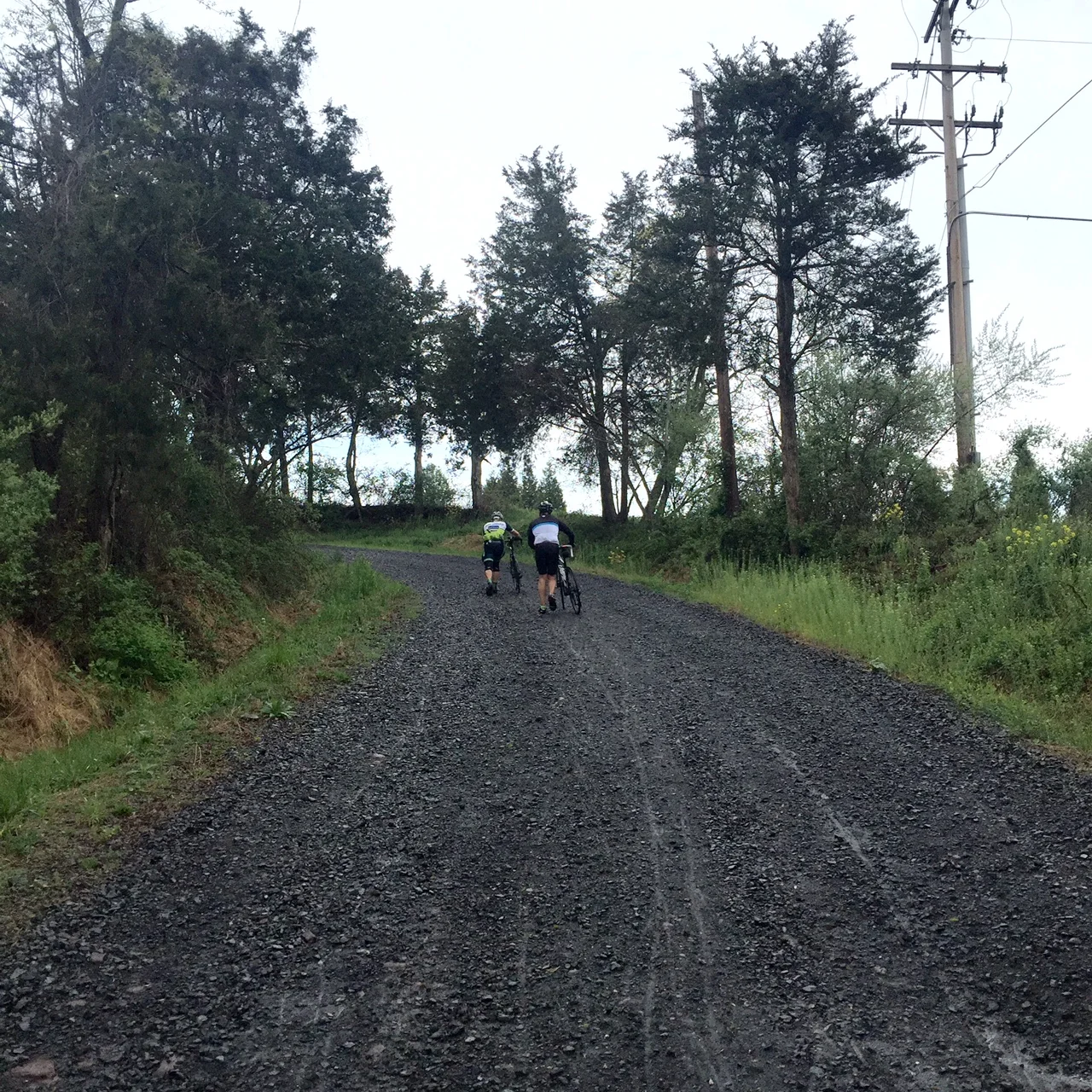 My only dismount of the day came on Berger Road where the gravel was too loose to keep the bike upright. I was comforted to see I was not the only one. Photo by Mike McHugh