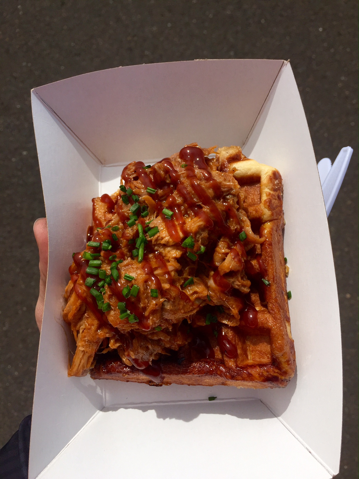 Nina's pulled pork served on top of a Liege style Waffle, delicious. Photo by Mike McHugh