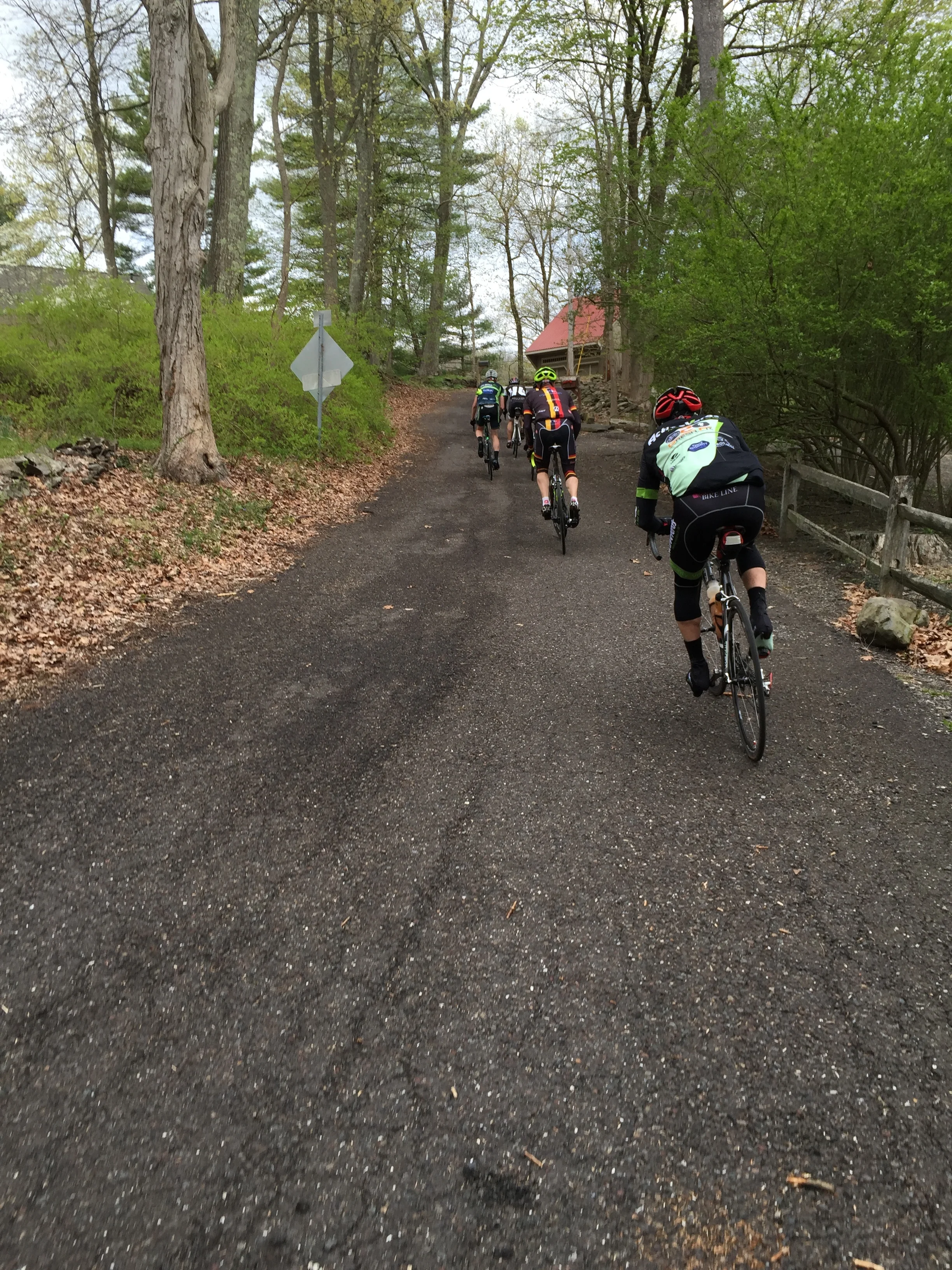 Caught by the lead group, we climbed Stover Park Road together. Stover Park Road is a closed road and is barely maintained.