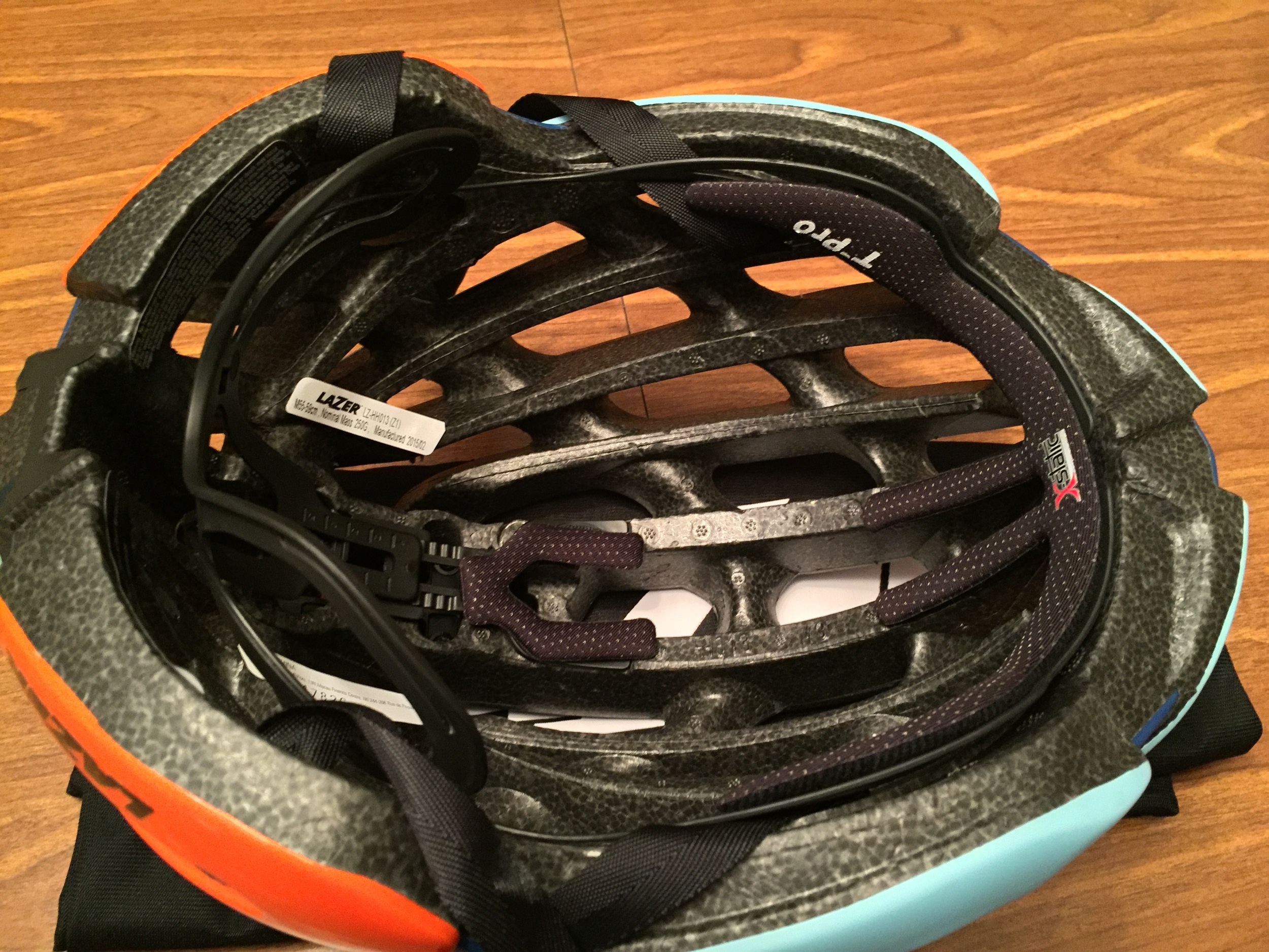 A view of the inside of the Z1 with the T-Pro temple impact protection as well as the adjustable head basket only found on Lazer helmets.