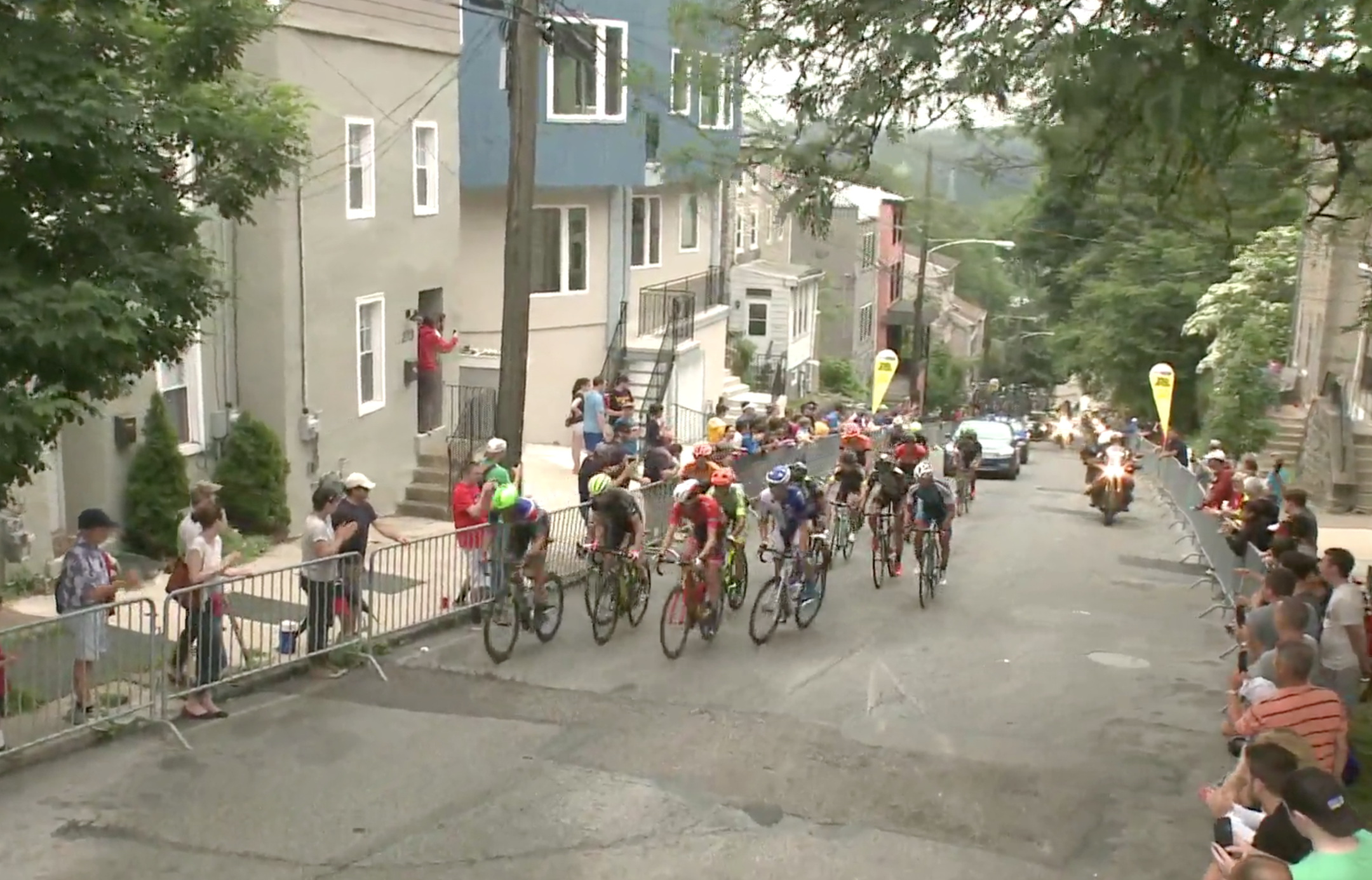 This year's event saw live streaming that captured excellent footage. Here are the lead riders going up the Manyunk Wall.