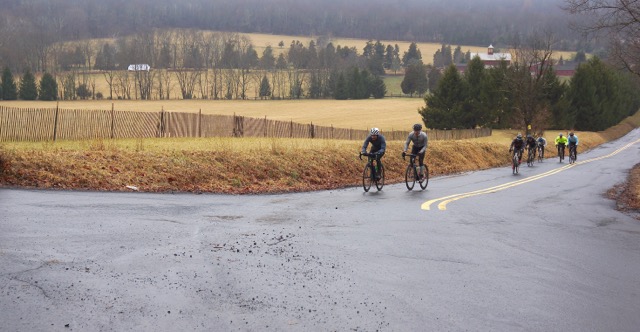 The final major climb of the Sourland Semi-Classic was bordered by thick fog. Photo courtesy Emily Vickers, MVPLLC.