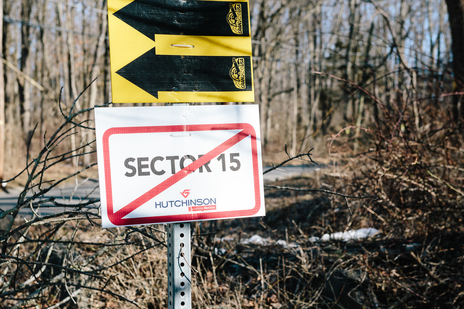 Done and dusted. Hutchinson Tires sponsored the unpaved sectors and provided signs alerting riders of the entrance and exit to each section. Here is the exit sign for the fifteenth sector.