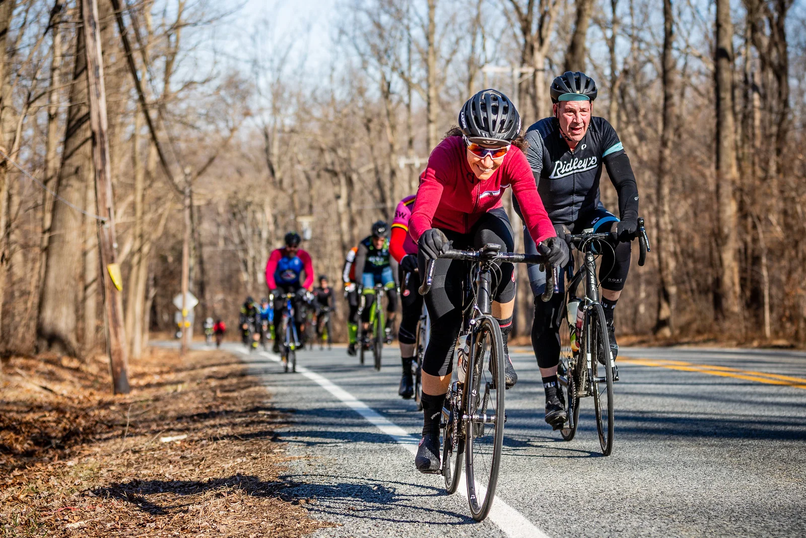 Atop one of the early climbs, riders were enjoying the perfect conditions.