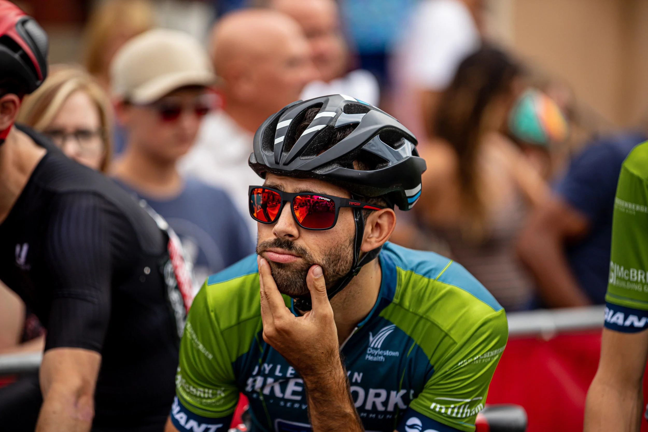 Chris Baccash of Doylestown Bike Works p/b Fred Beans prior to the start of the Bucks County Classic. Doylestown Bike Works’ race team had a strong showing. Photo by Mike Maney.