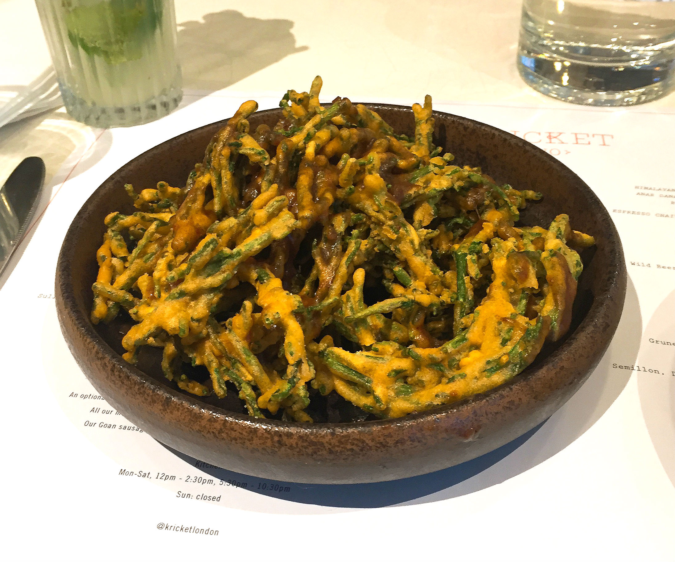 Samphire fries at Kricket Soho restaurant review 