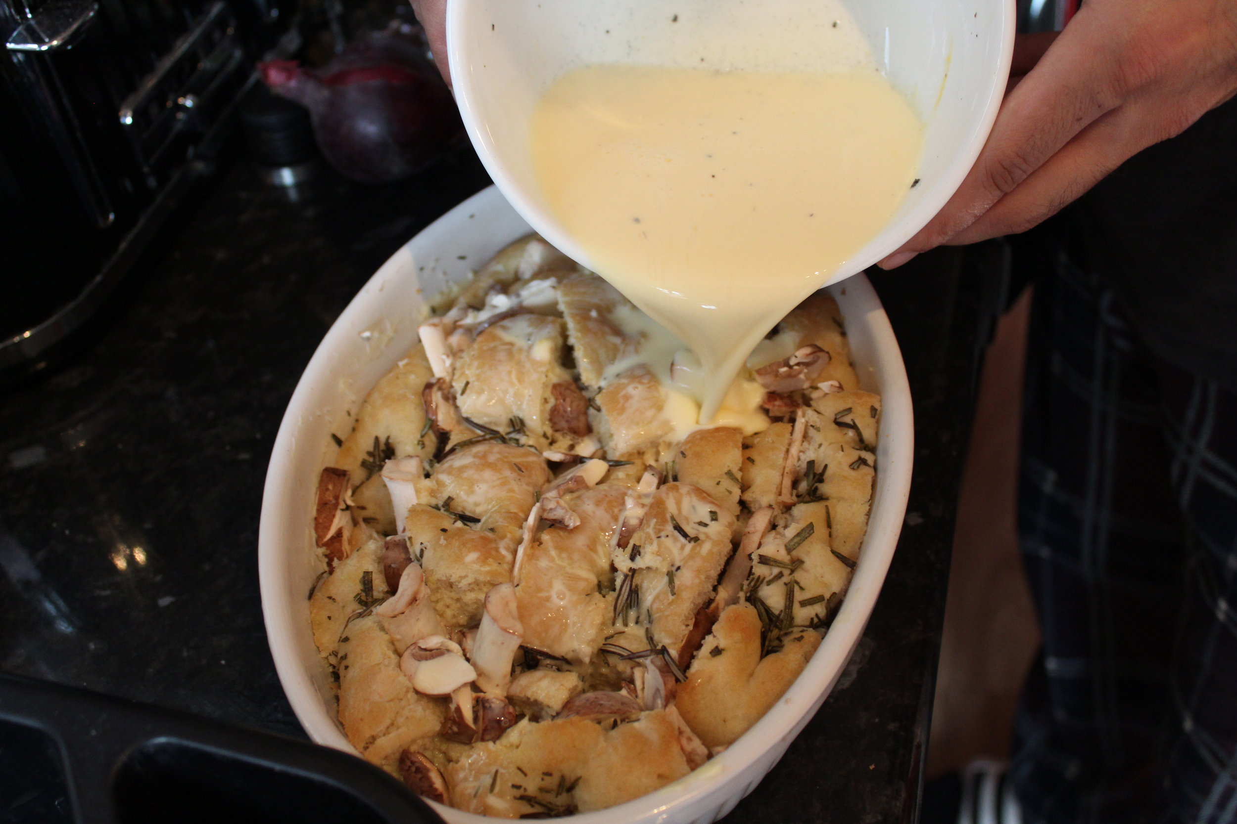 Savoury bread and butter pudding