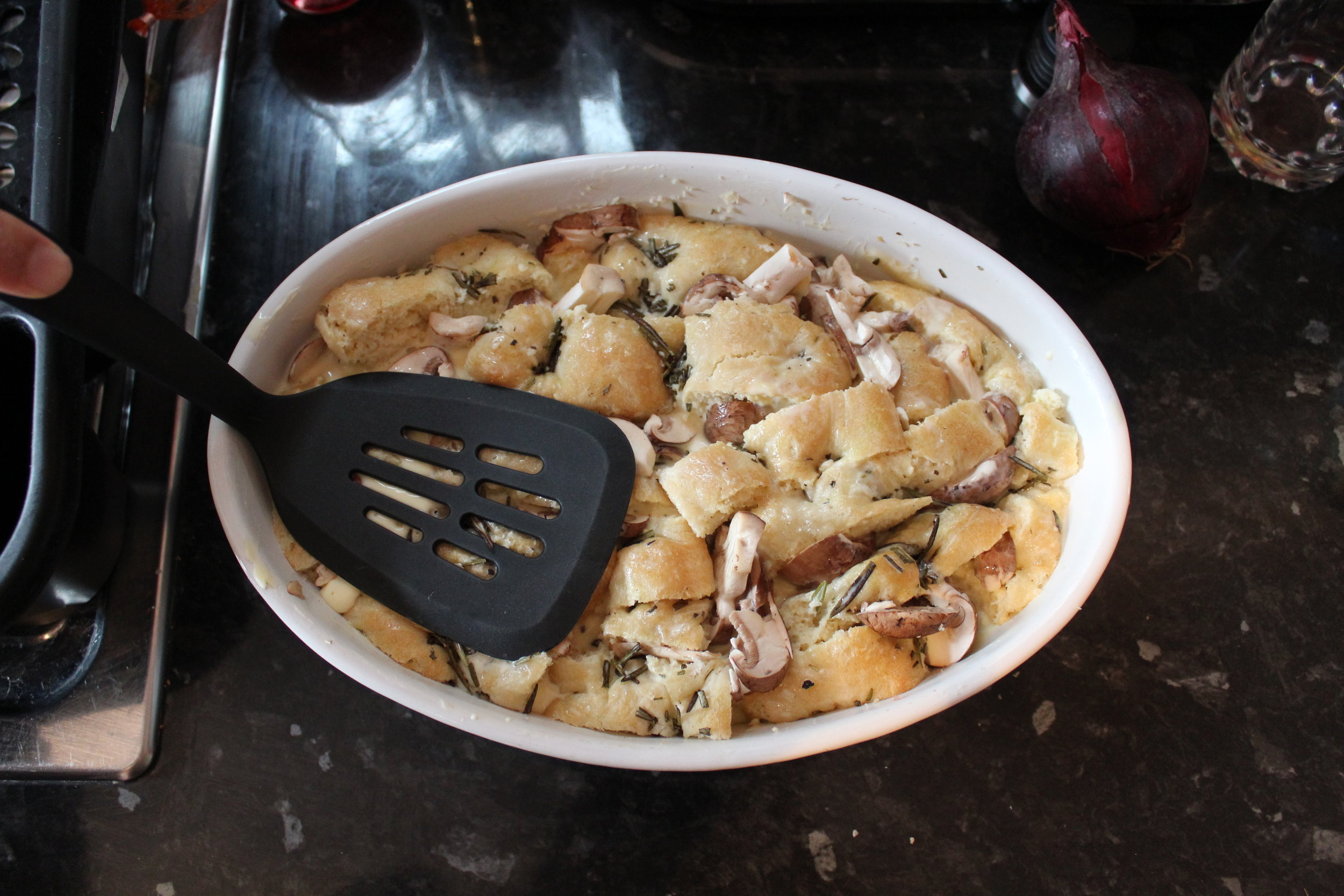 Savoury bread and butter pudding