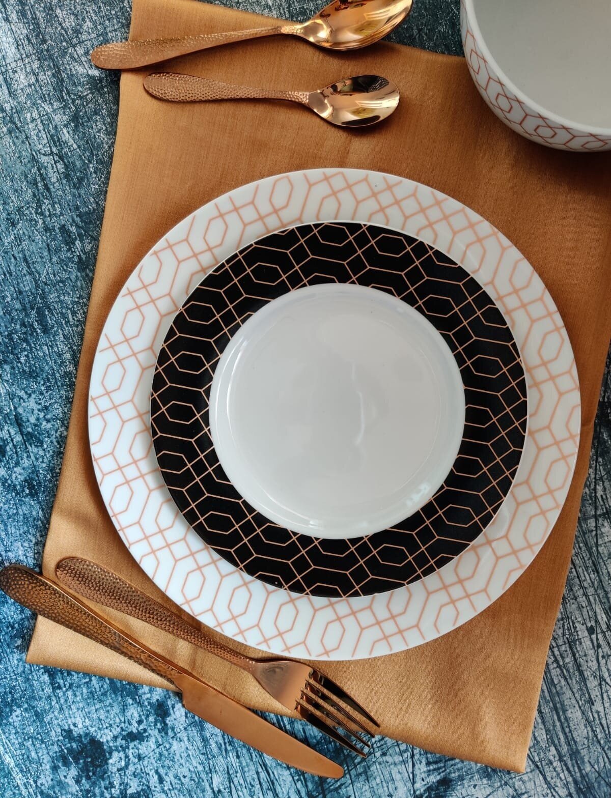 Tower rose gold geo dining plates