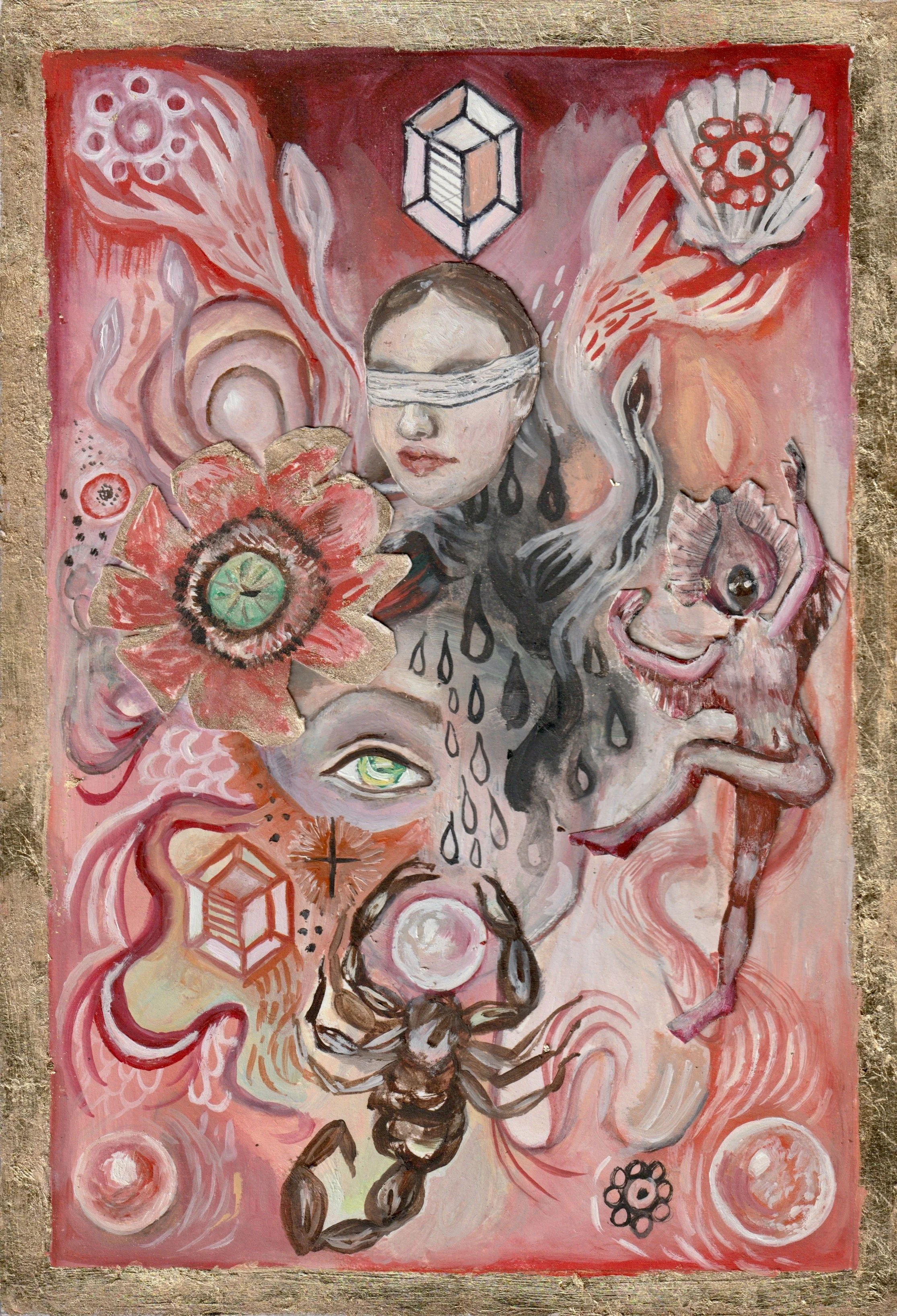 Oil paint, gold leaf on card  27 x 19cm