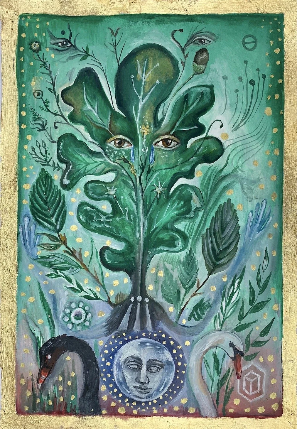 Oil paint, gold leaf on card  27 x 19cm