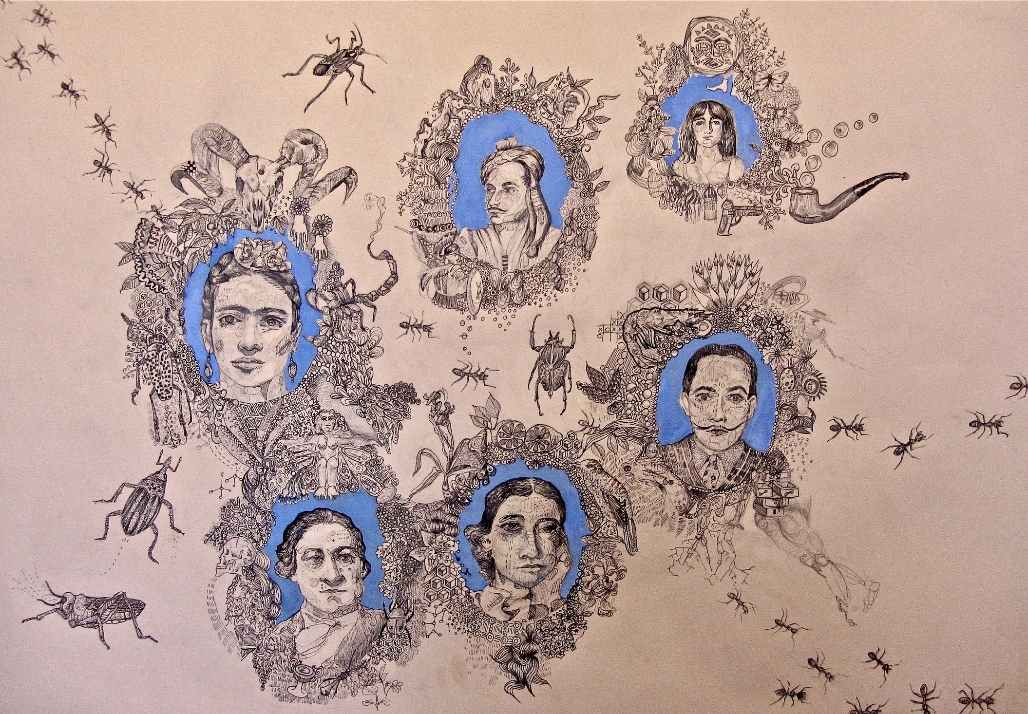 Oil paint, pen, pencil on paper  84 x 59 cm