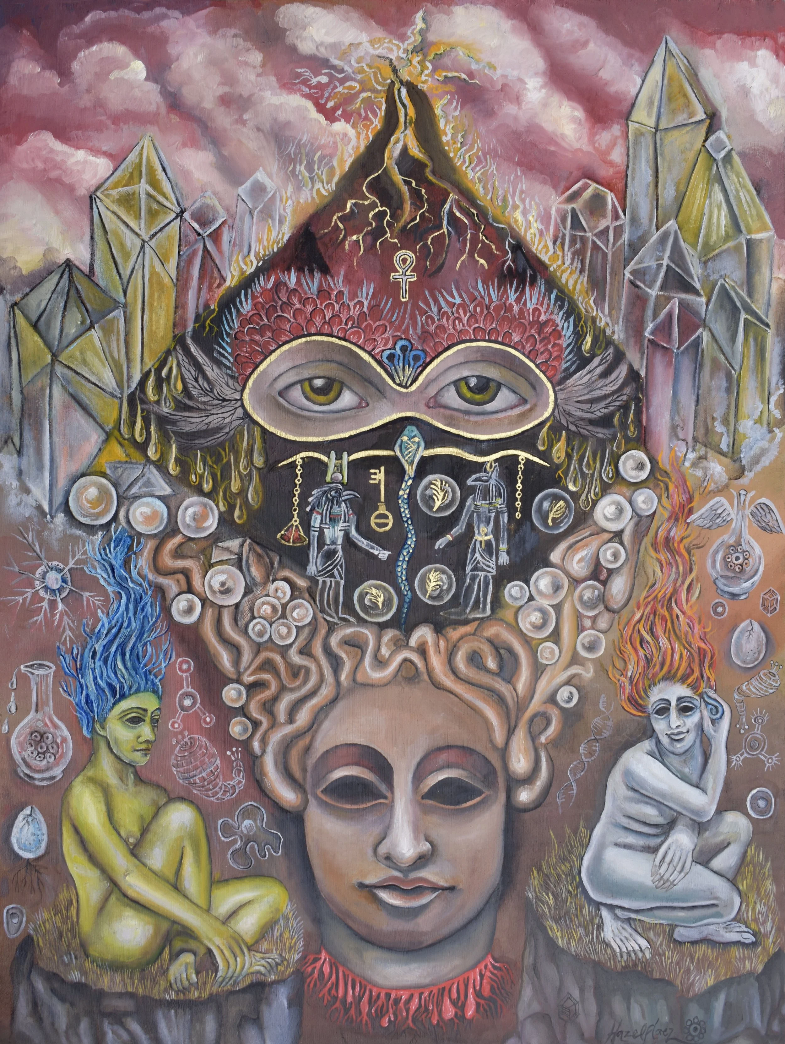 Oil paint, gold enamel on wooden panel  80 x 60 cm