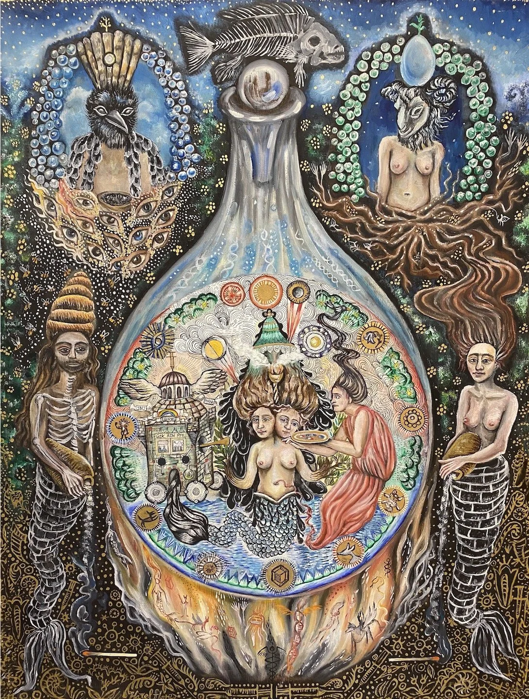 Oil paint, gold enamel on wooden panel  80 x 60 cm