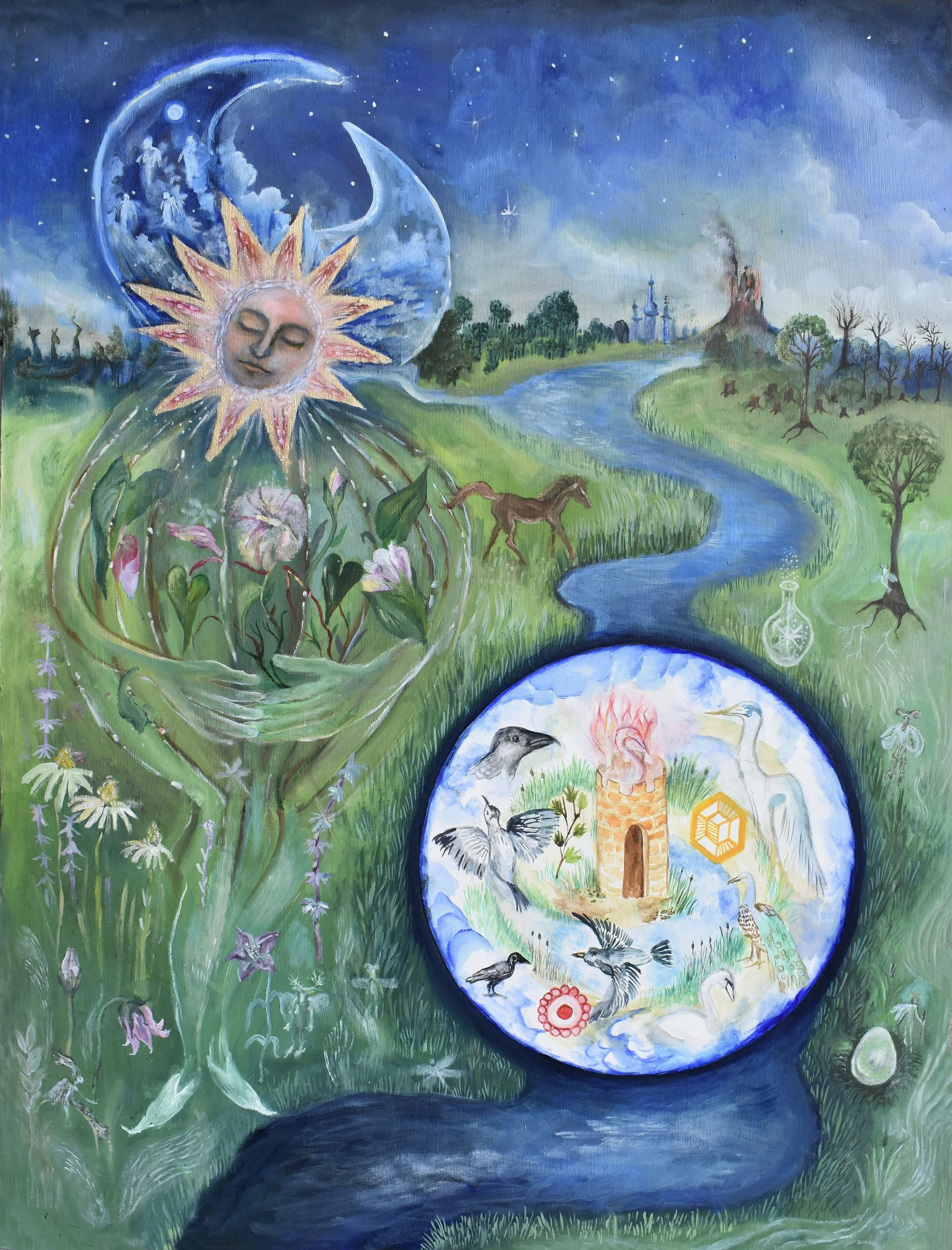 Oil, watercolour and card on wooden board 80 × 60 cm