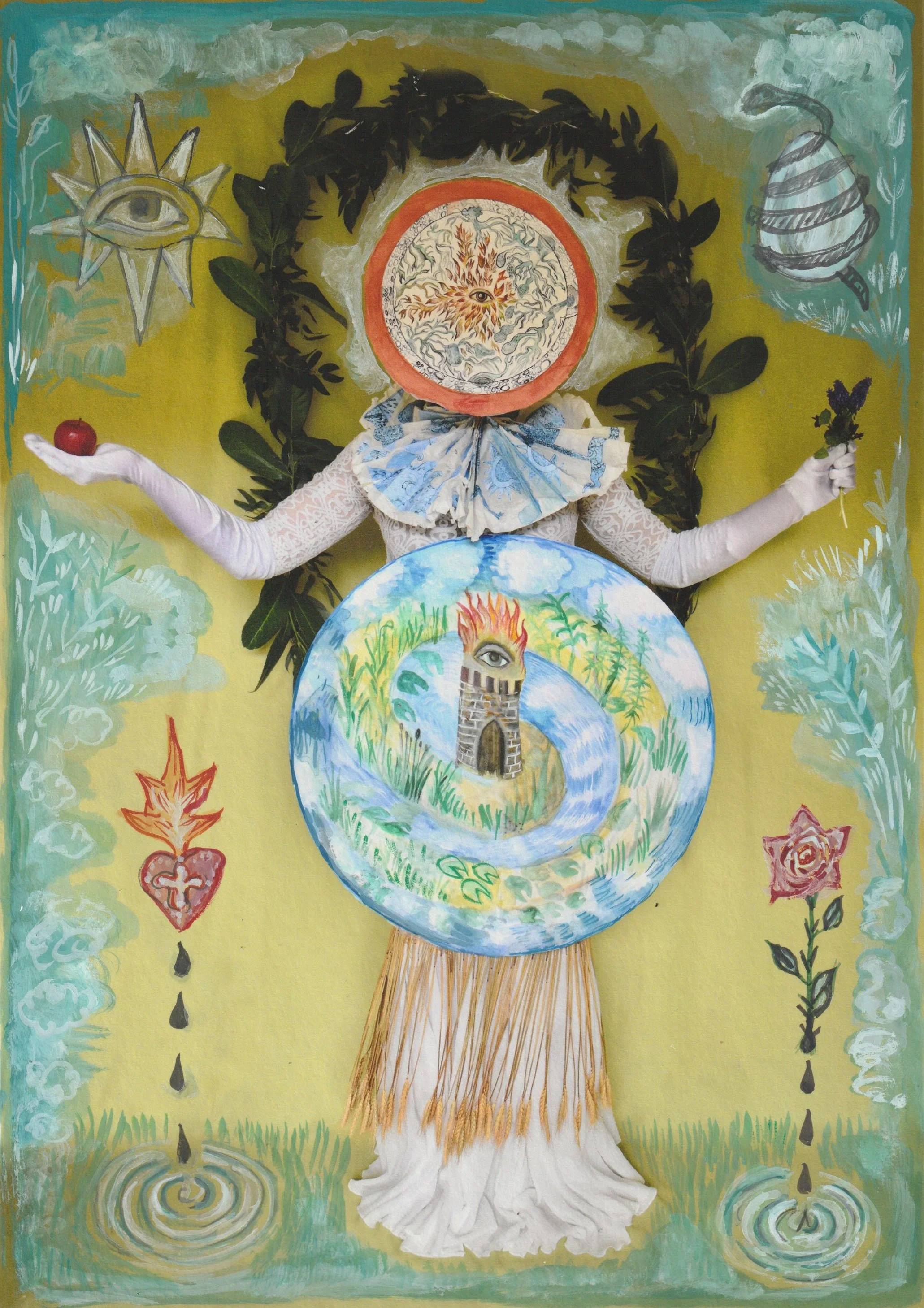  A collection of 22 painted paper costumes and painted photographs. As part of a technique I have named “palimpsism”. 