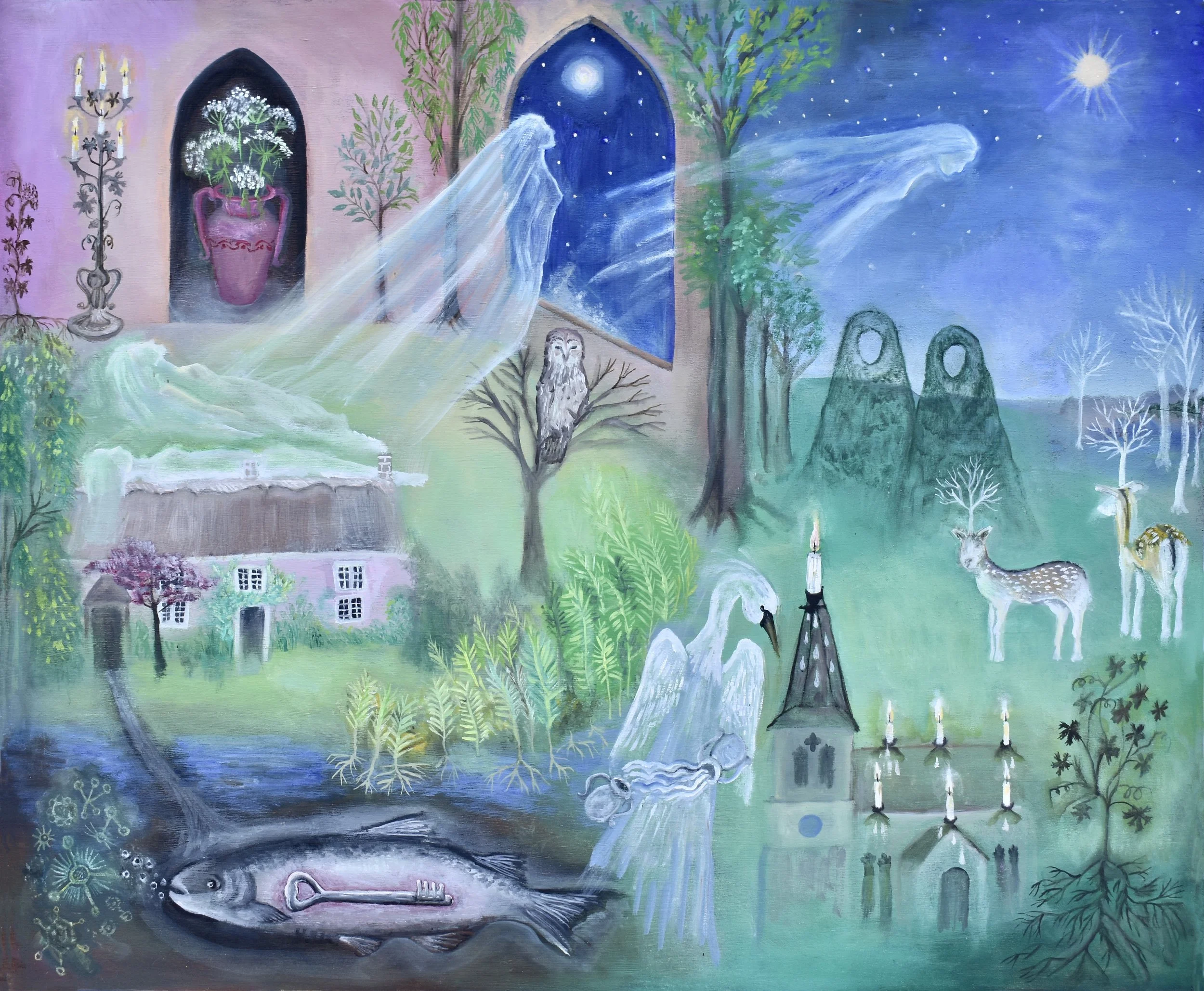 Oil, gold pigment on wooden panel 63 × 52 cm