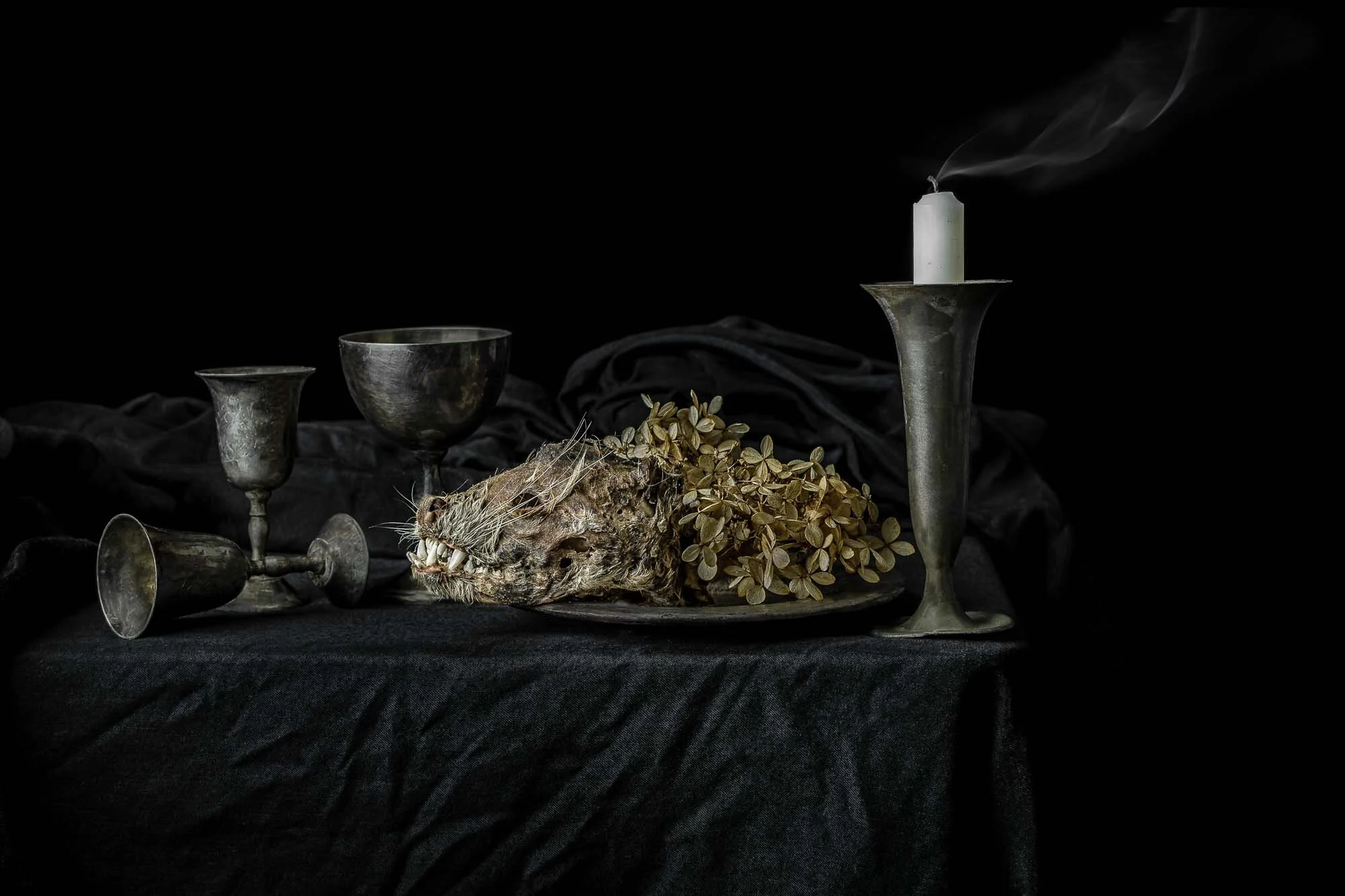 Still Life with Raccoon Head and Candle