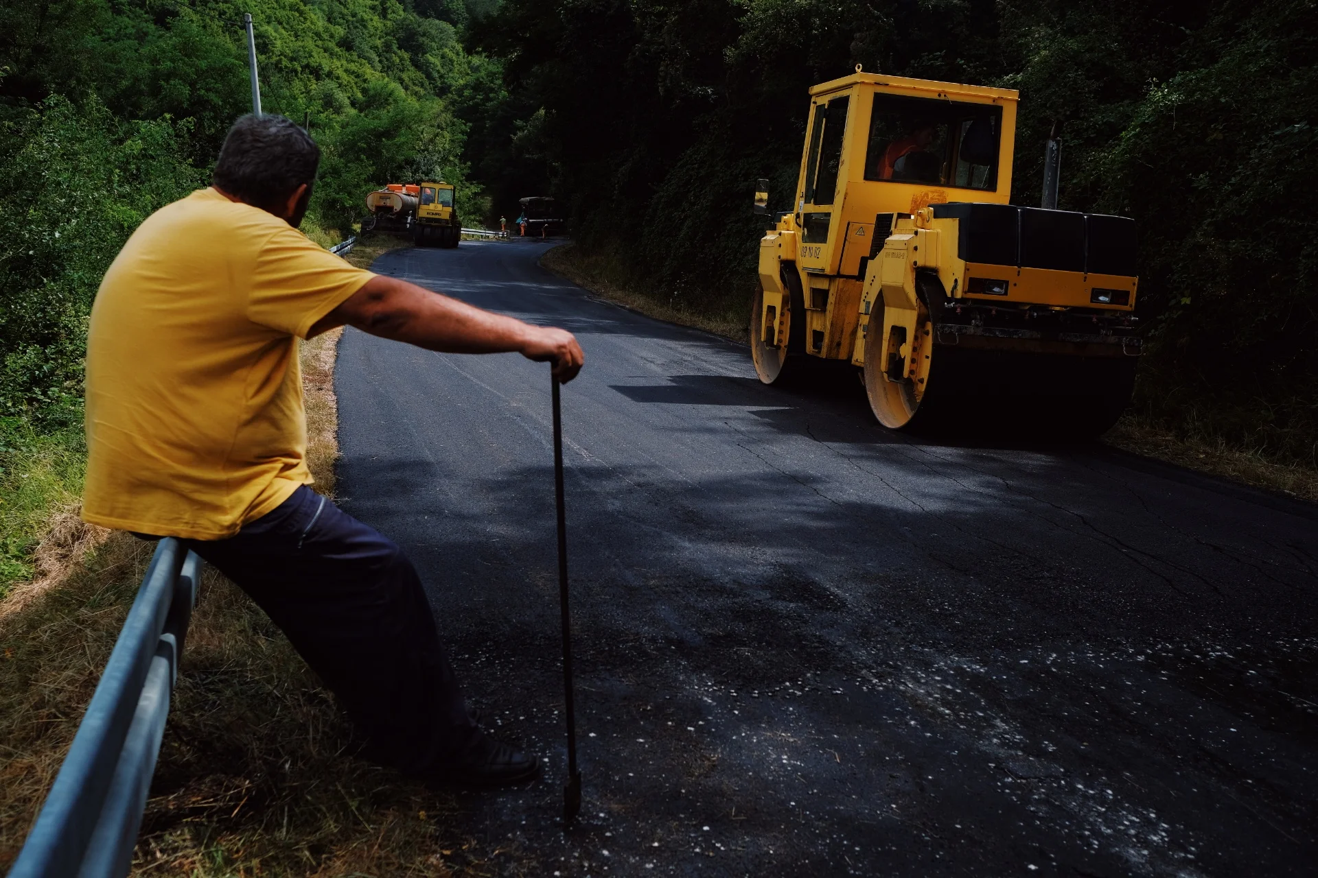 Fresh tarmac on the road to CP2.