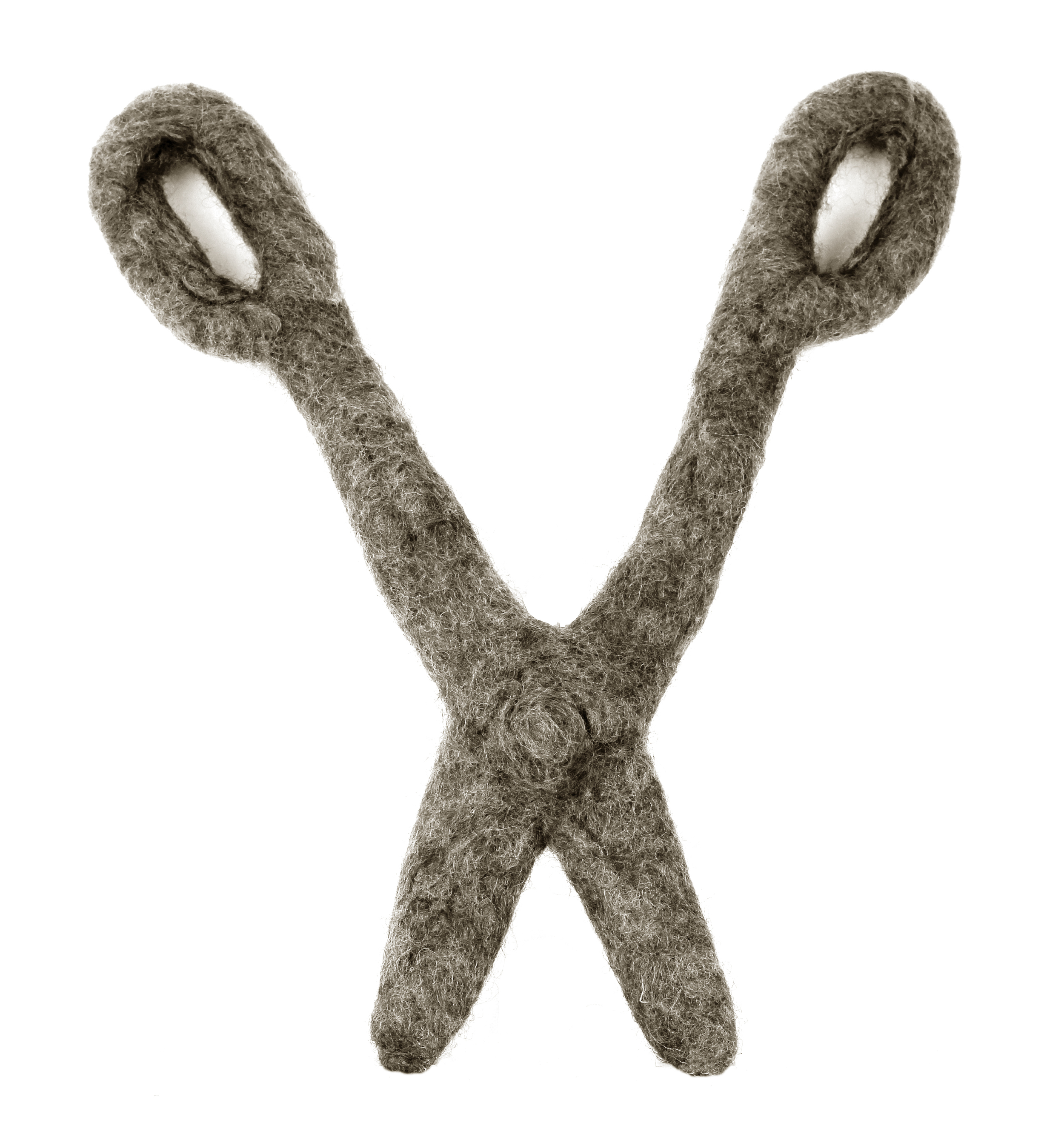 Dangerous Objects Made Safer / 2012 - 2014 / One of One Hundred Felt-Covered Dangerous Household Items / Tin Snips, Wool Roving / 23" x 23" x 2"