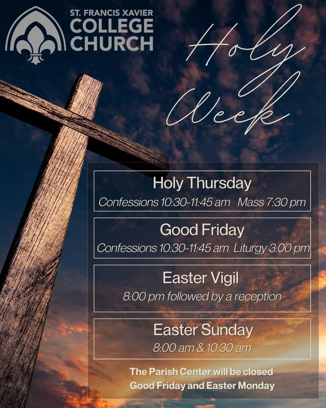 Holy Week Schedule with cross