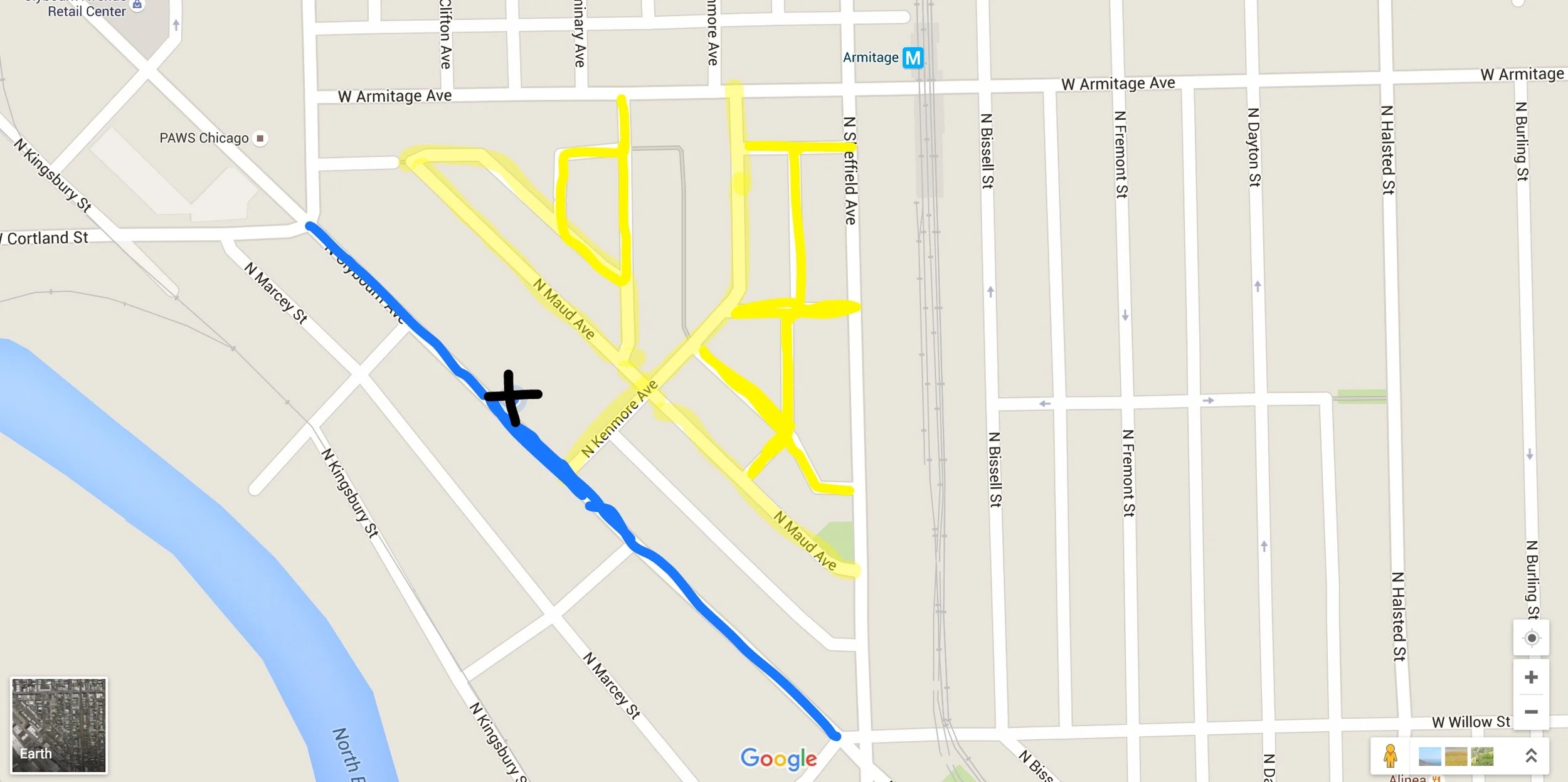 Parking in the yellow is residential and is free every day. Parking in the blue is metered for 2$/HR on friday and Saturday, free on Sundays. "X" marks the spot for Entropy. 1925 N. Clybourn avenue Chicago, IL Suite 302