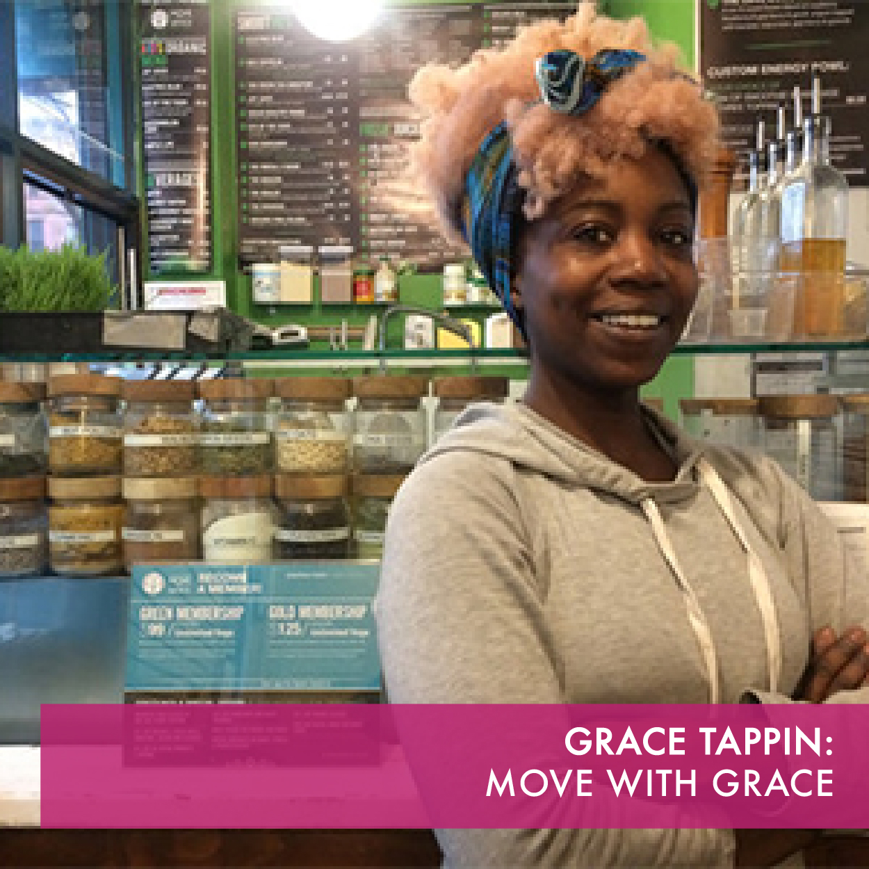 Move with Grace Moon Studio offers daily classes, such as yoga, Pilates, and fitness. The Studio’s Juice Bar provides healthy drinks and food.