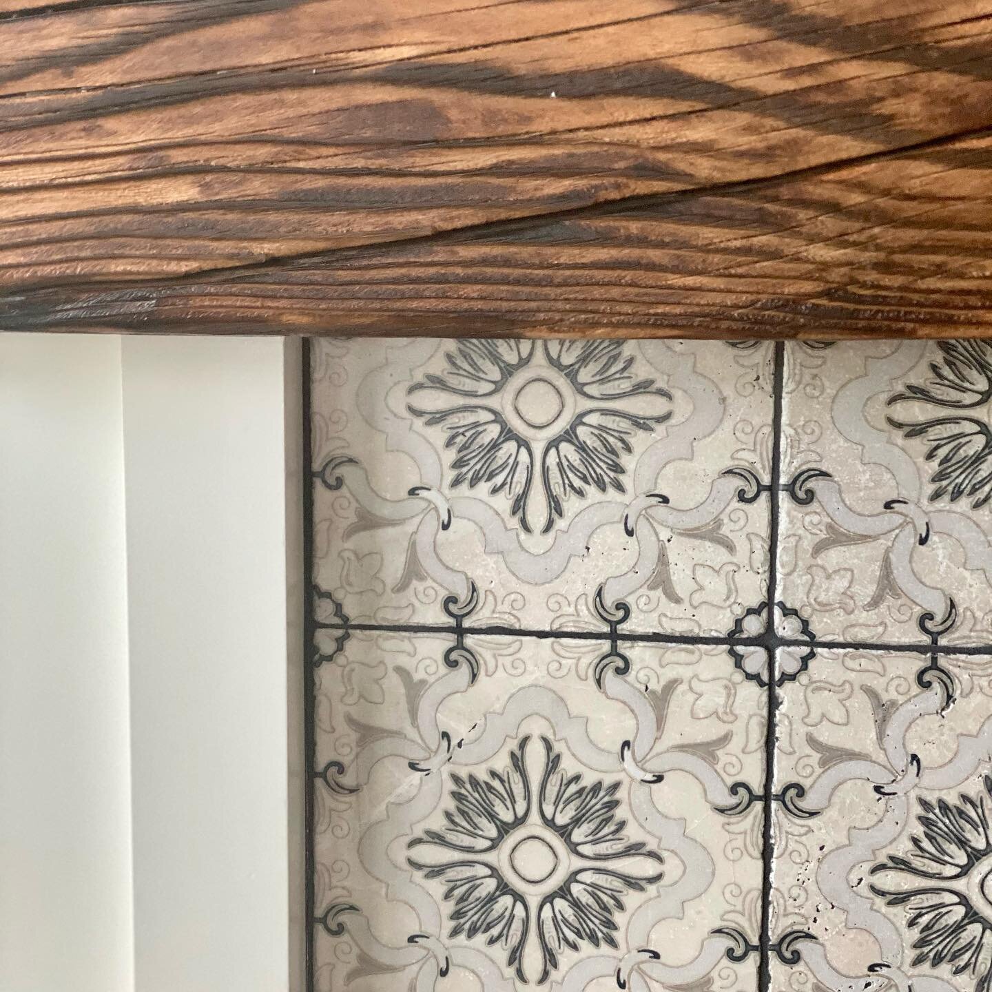 A work in progress. It&rsquo;s been a long labor of love, but the finish line is in sight.  Can&rsquo;t wait to get this project photographed, but here&rsquo;s a little glimpse with the iPhone.

Painted tile on natural stone, reclaimed wood mantle...