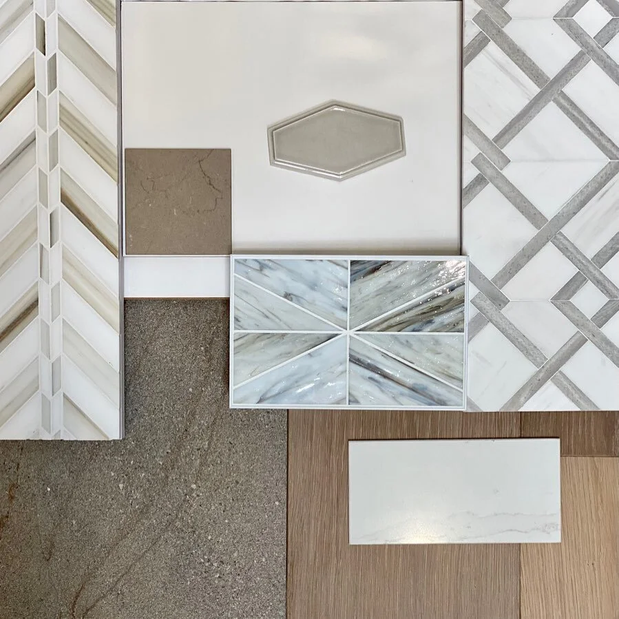 Looking at it from a new angle - all made by diagonal, horizontal and vertical lines!  A neutral color palette is not boring.  Look at these tile selections for three bathrooms, a kitchen and a laundry room.

We&rsquo;re keeping the flow throughout t