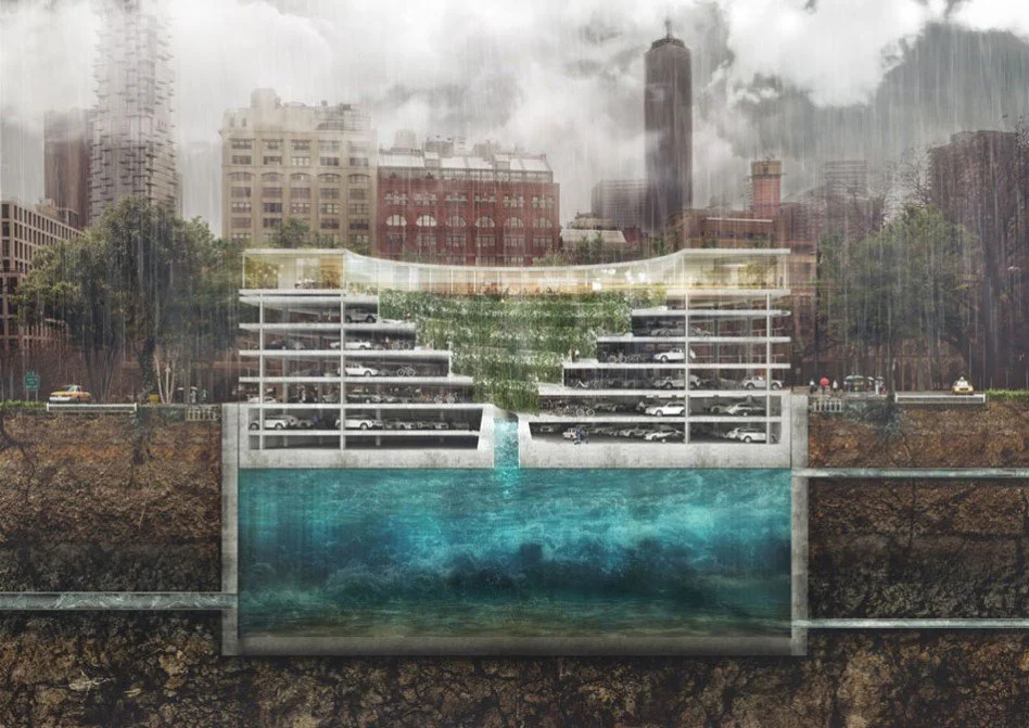 POP-UP Concept Is A Floating Parking Garage With Moving Water Reservoir