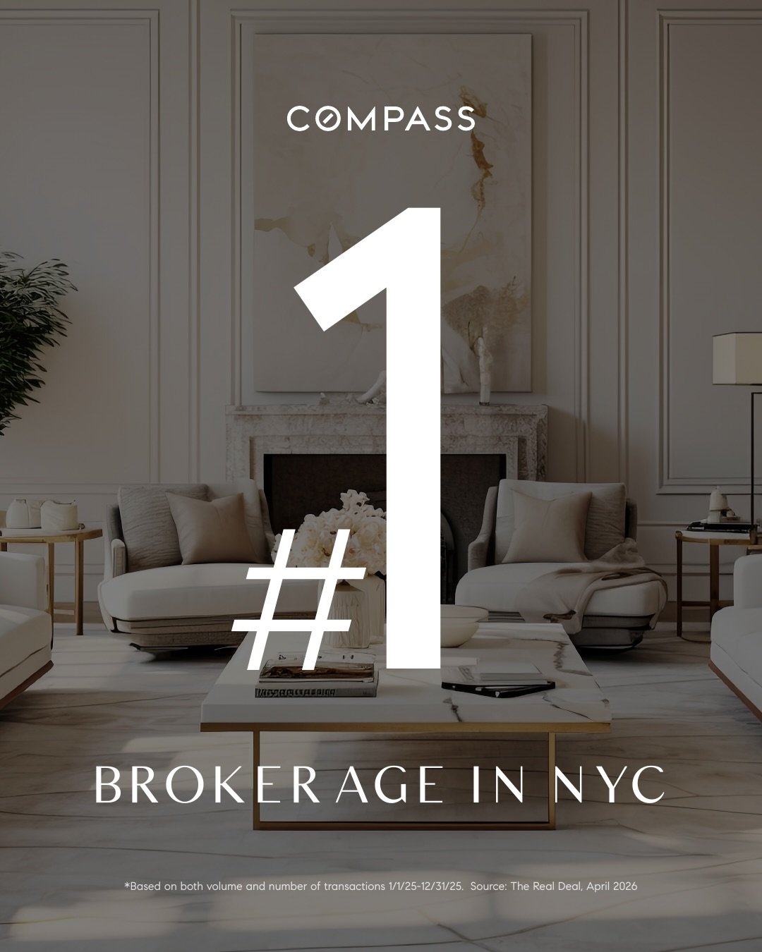 Compass NYC @compassny continues to lead🔥
For the third consecutive year, Compass is ranked the #1 brokerage in New York City by The Real Deal for both sales volume and closed transactions.

In Manhattan, Compass holds the #1 position in transaction