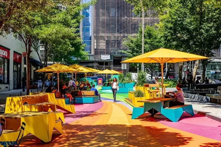 Hudson Square Gets a Colorful New Pedestrian Plaza