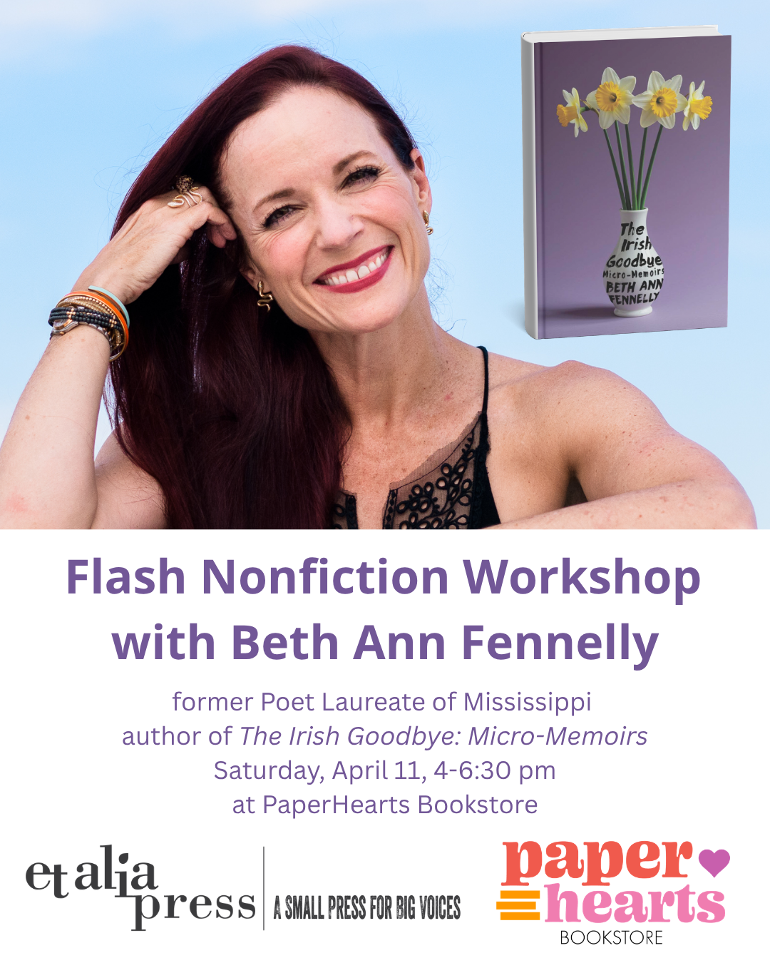 Image of former Mississippi Poet Laureate Beth Ann Fennelly announcing nonfiction writing workshop