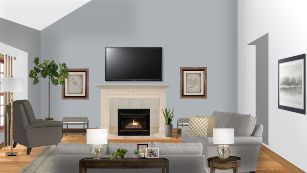 michaelhelwiginteriors.com online interior e-design blue transitional living room
