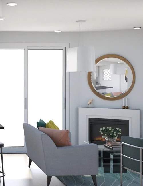 How to Arrange An Awkward 10 x 12 Living Room with a Corner Fireplace and a  TV — Michael Helwig Interiors