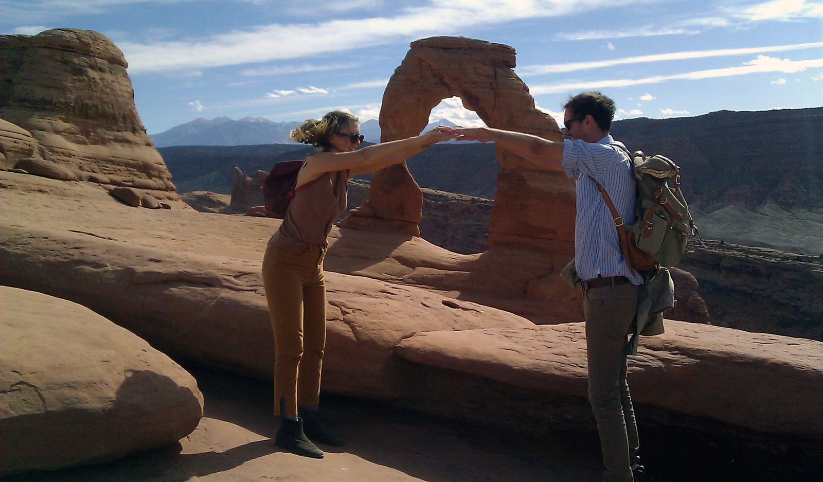 Aidan Koch and Shawn Creeden at Delicate Arch in Arches National Park, Utah