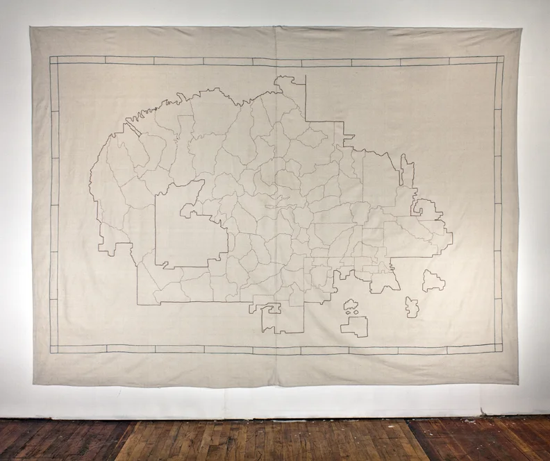 Navajo Nation , hand-embroidery on canvas, 99 " x 156"