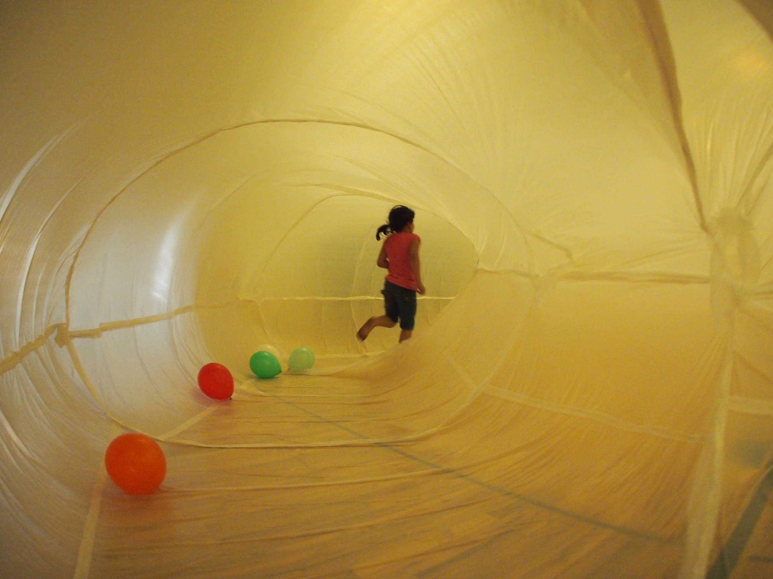 Inside an inflatable.