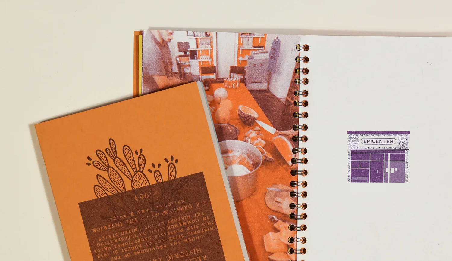 Field Guide Specifications: Process: 2-color (purple and orange) risograph interiors on 9 different 70#t French Paper Co. Pop-Tone papers, 1-color cover on 100#c French Paper Co. Pop-Tone Orange Fizz paper; Wire-o binding; Pages: 72; Dimensions: 5″ x 7″; Edition Size: 150.