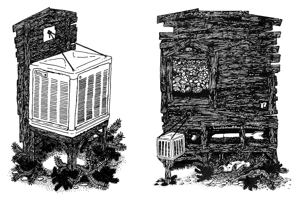 My illustrations of swamp coolers, melons, and missiles.
