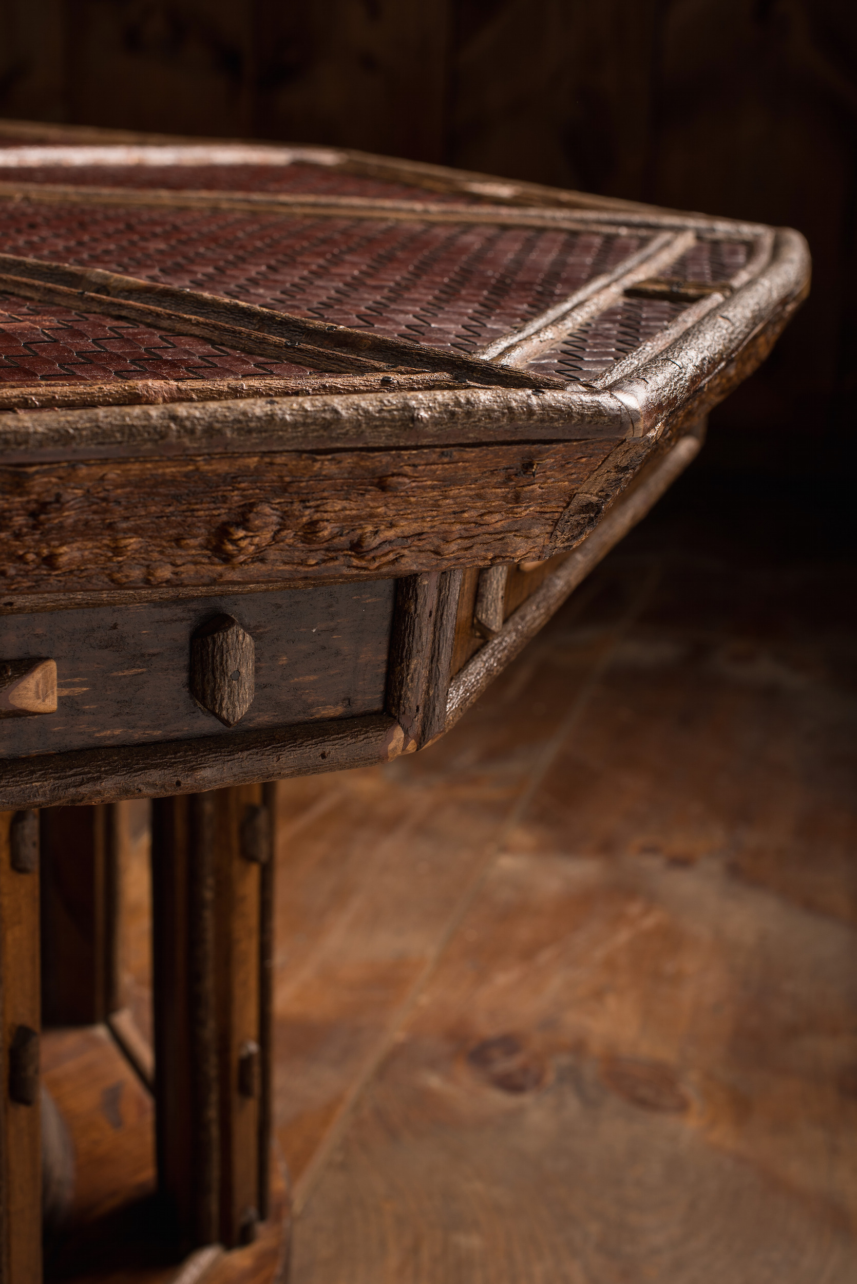 Octagonal Maple and Leather Dining Room Table