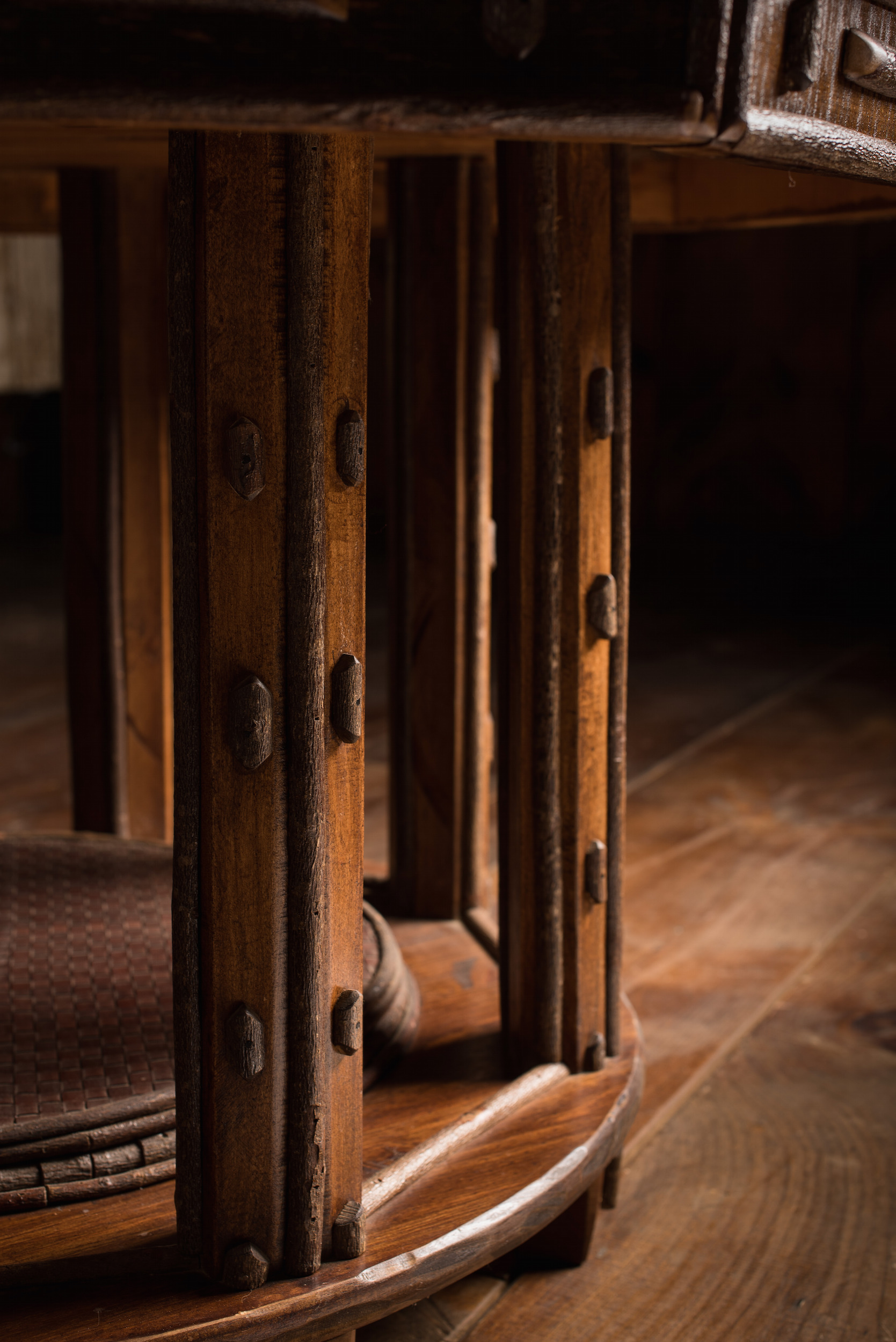 Octagonal Maple and Leather Dining Room Table