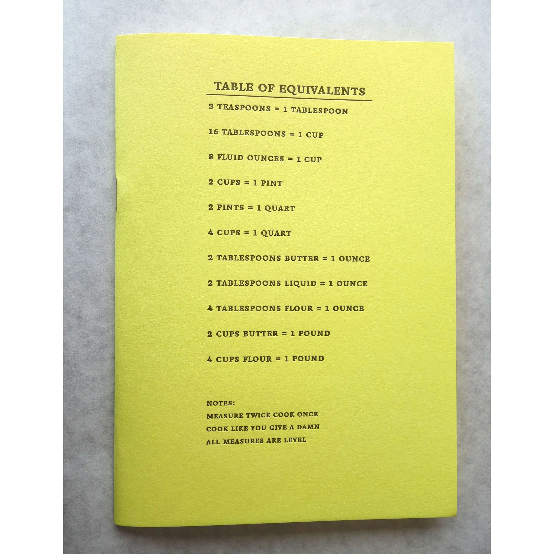 table of equivalents notebook