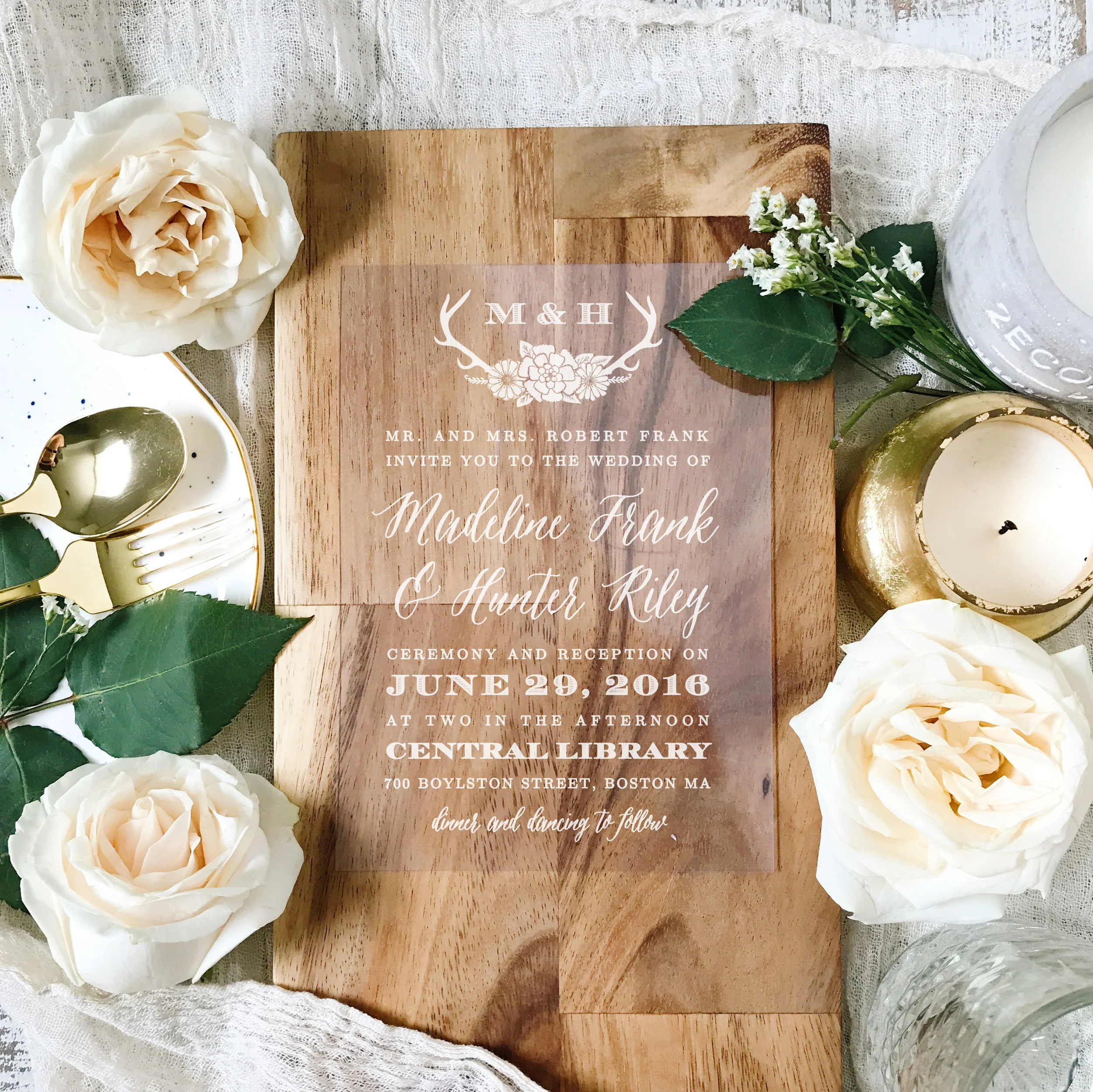 Blooming Antlers Clear Wedding Invitations by Basic Invite